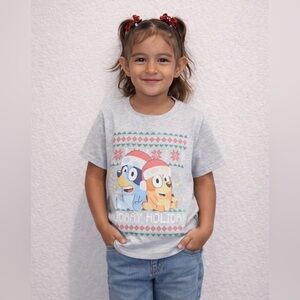 New with Tags! Bluey Kids Holiday Graphic T-Shirt - Gray